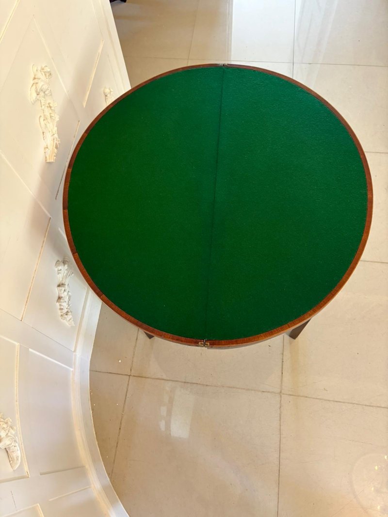 Antique George III Quality Mahogany Inlaid Demi Lune Shaped Card/Console Table - Image 7